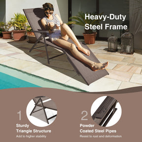 2 Pieces Foldable Outdoor Chaise Lounge Chair with Adjustable Backrest and Footrest