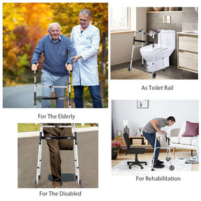 Foldable Standard Walker Height Adjustable Aluminum Alloy Rehabilitation Upright Walker with Removable Armrest for Walk Aid