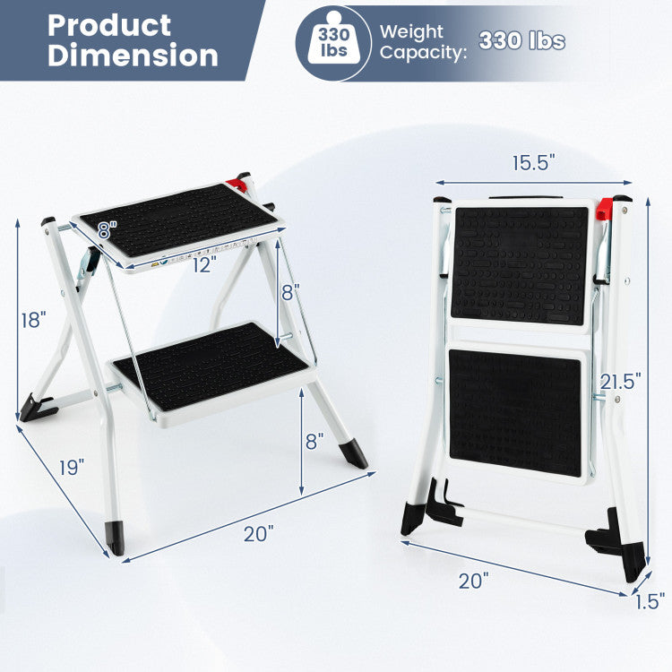Folding 2 Step Ladder with Anti-Slip Pedal and Large Foot Pads
