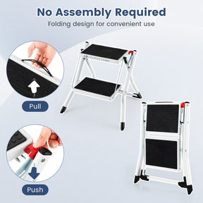 Folding 2 Step Ladder with Anti-Slip Pedal and Large Foot Pads