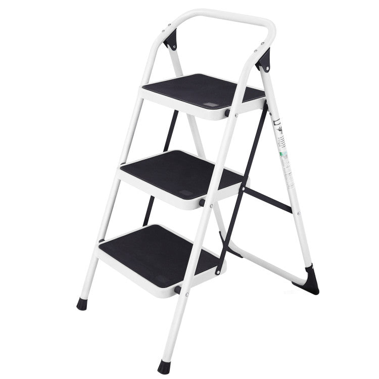 Folding 3-Step Anti-Slip Platform Ladder with Handgrip and  Safety Lock