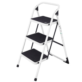 Folding 3-Step Anti-Slip Platform Aluminum Ladder with Handgrip and  Safety Lock