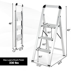 Folding 3-Step Ladder Aluminum with Non-Slip Pedal and Footpads
