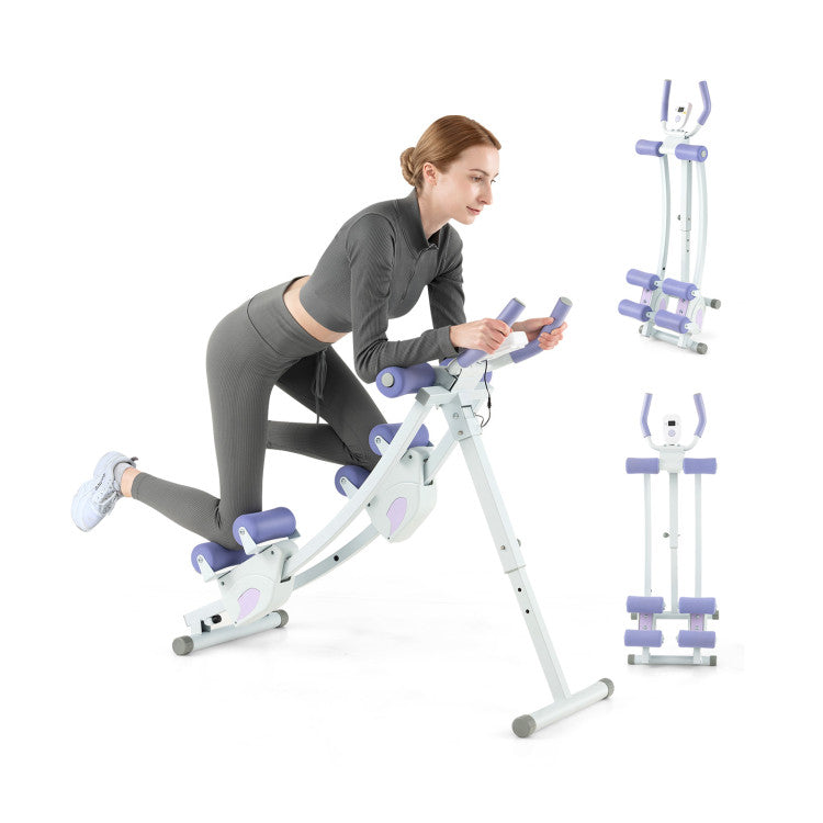 Folding Ab Machine with LCD Monitor and 4 Adjustable Heights for Home and Office Gym