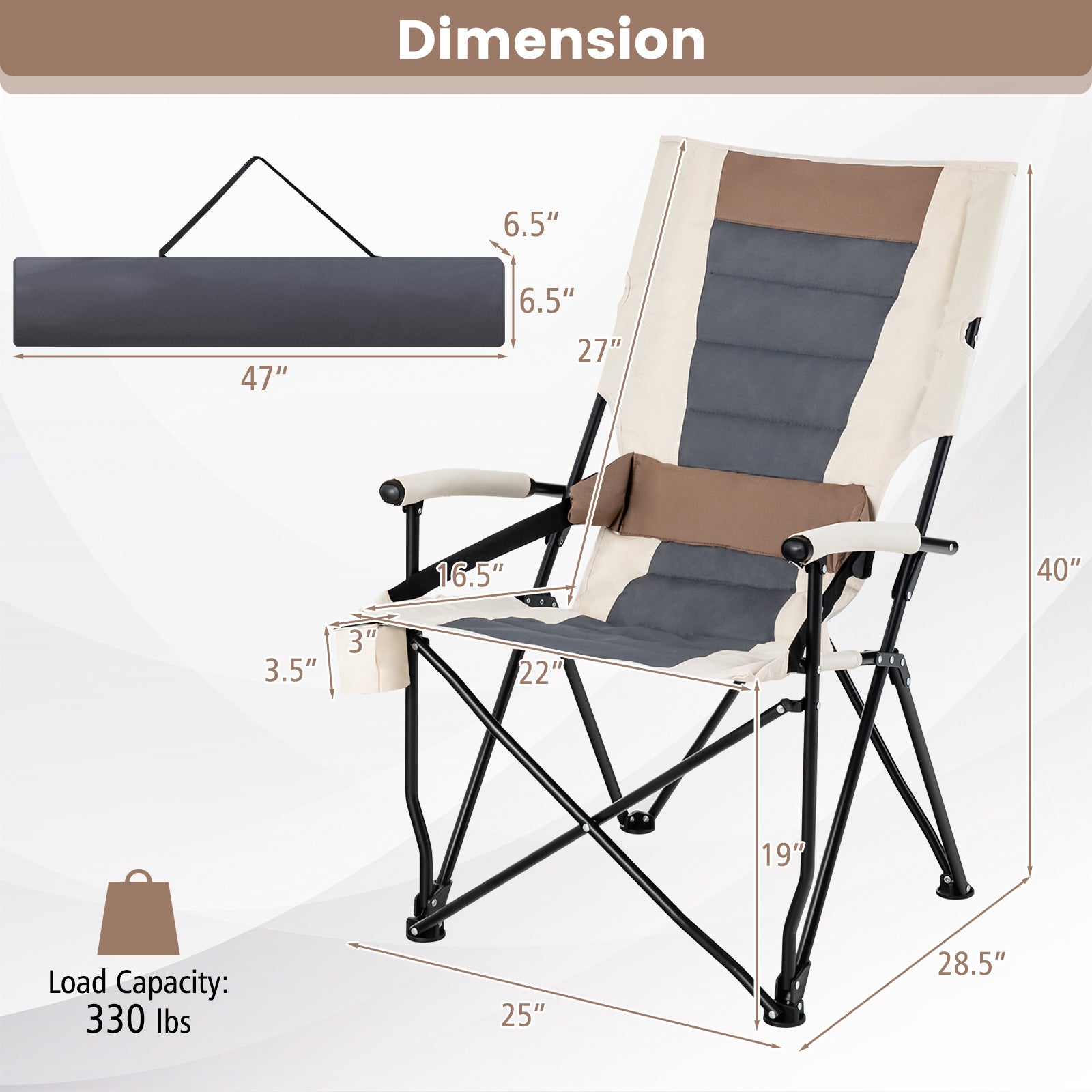 Foldable and Adjustable Camping Chair with Cup Holder for Outdoor Fishing
