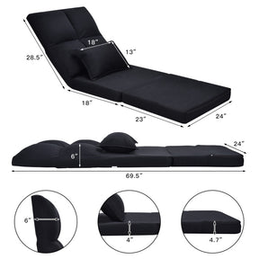Folding Floor Chair Sleeper Couch with Pillow and 6-position Adjustable Backrest