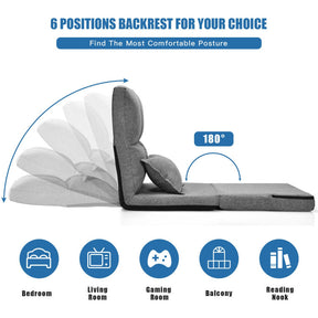 Folding Floor Chair Sleeper Couch with Pillow and 6-position Adjustable Backrest