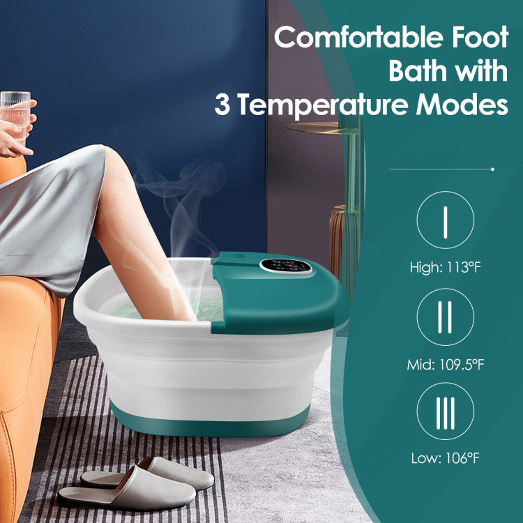 Folding Foot Spa Basin with Heat Bubble Roller Massage and Remote Control-Turquoise