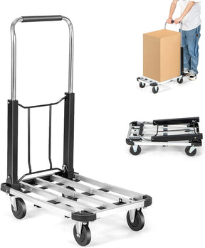 Folding Hand Truck 330 lbs Aluminum Utility Dolly Platform Luggage Cart with Extendable and Adjustable Base