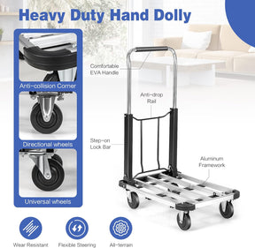 Folding Hand Truck 330 lbs Aluminum Utility Dolly Platform Luggage Cart with Extendable and Adjustable Base