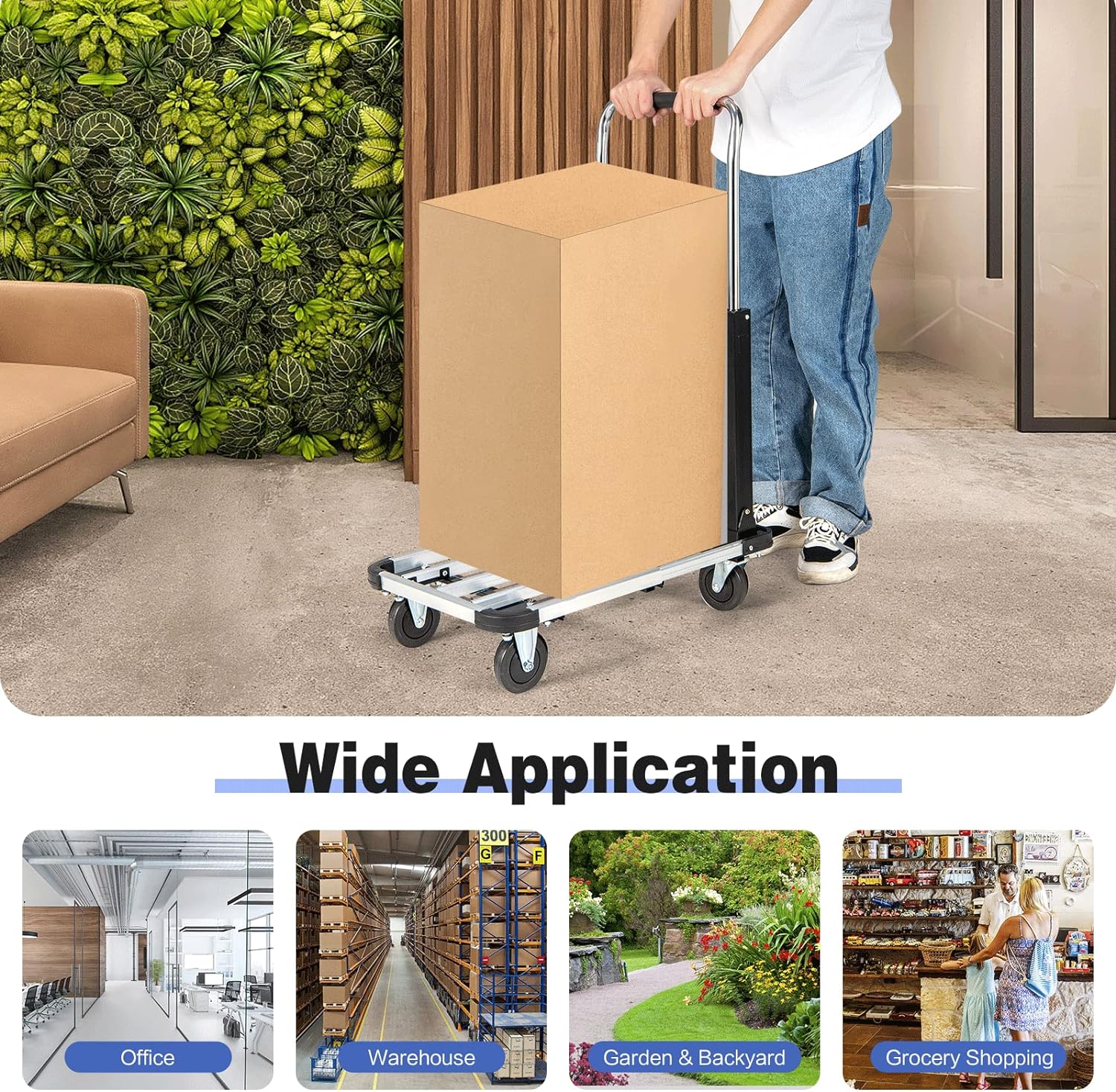 Folding Hand Truck 330 lbs Aluminum Utility Dolly Platform Luggage Cart with Extendable and Adjustable Base