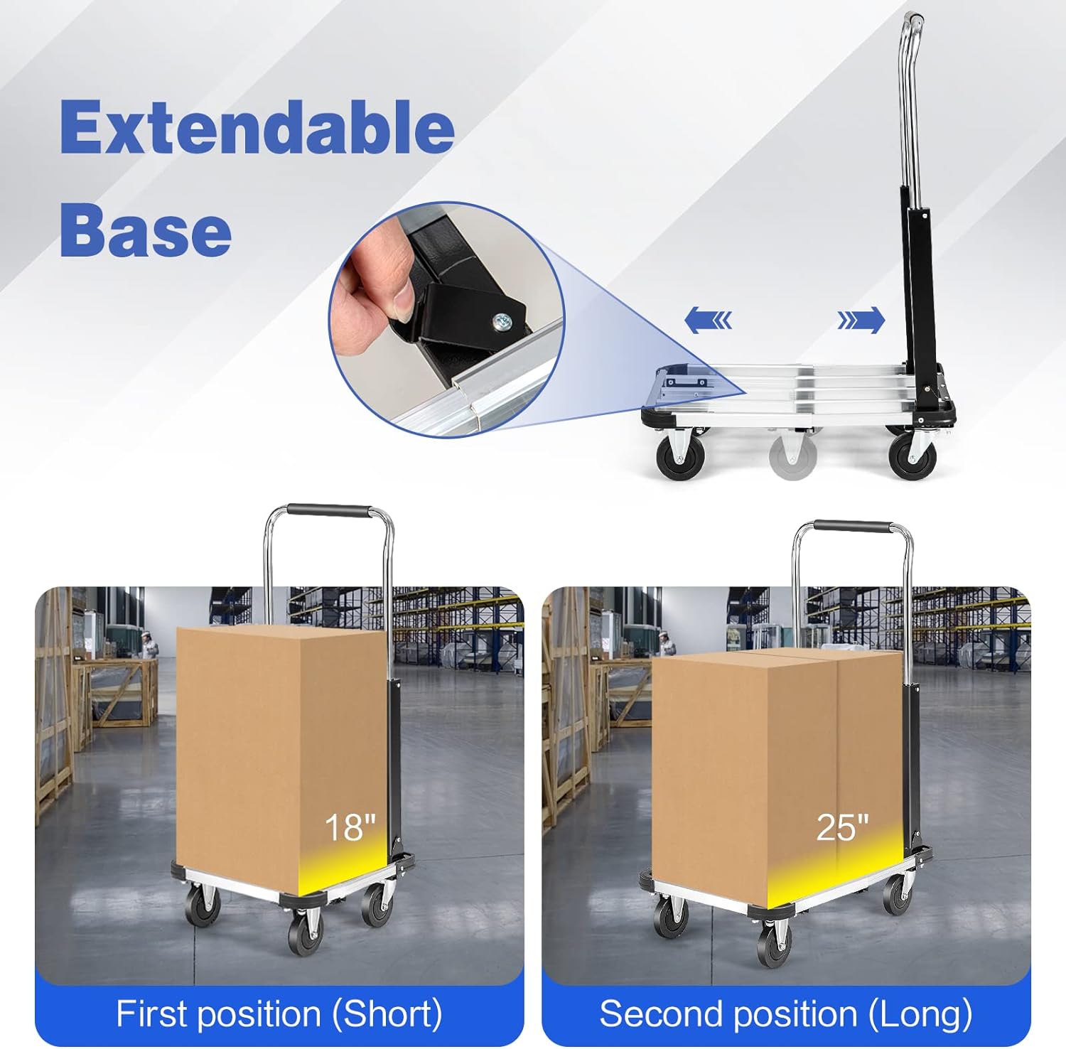 Folding Hand Truck 330 lbs Aluminum Utility Dolly Platform Luggage Cart with Extendable and Adjustable Base