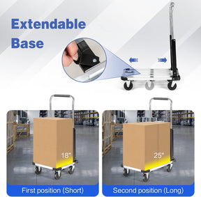 Folding Hand Truck 330 lbs Aluminum Utility Dolly Platform Luggage Cart with Extendable and Adjustable Base