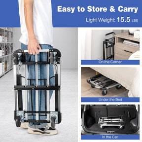 Folding Hand Truck 330 lbs Aluminum Utility Dolly Platform Luggage Cart with Extendable and Adjustable Base
