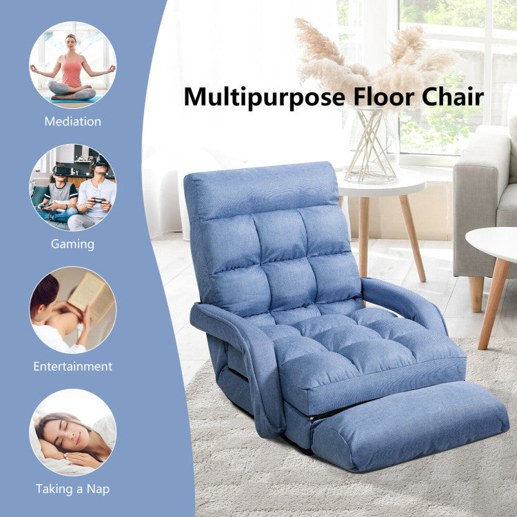 Folding Lazy Floor Chair Sofa with 6-position Adjustable Backrest and Pillow