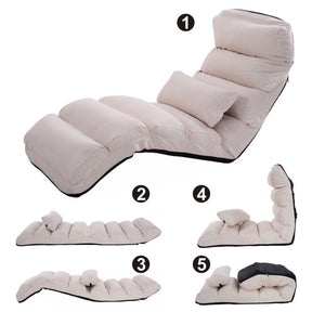 Folding Lazy Sofa Couch with 5-position Adjustable Backrest and Pillow