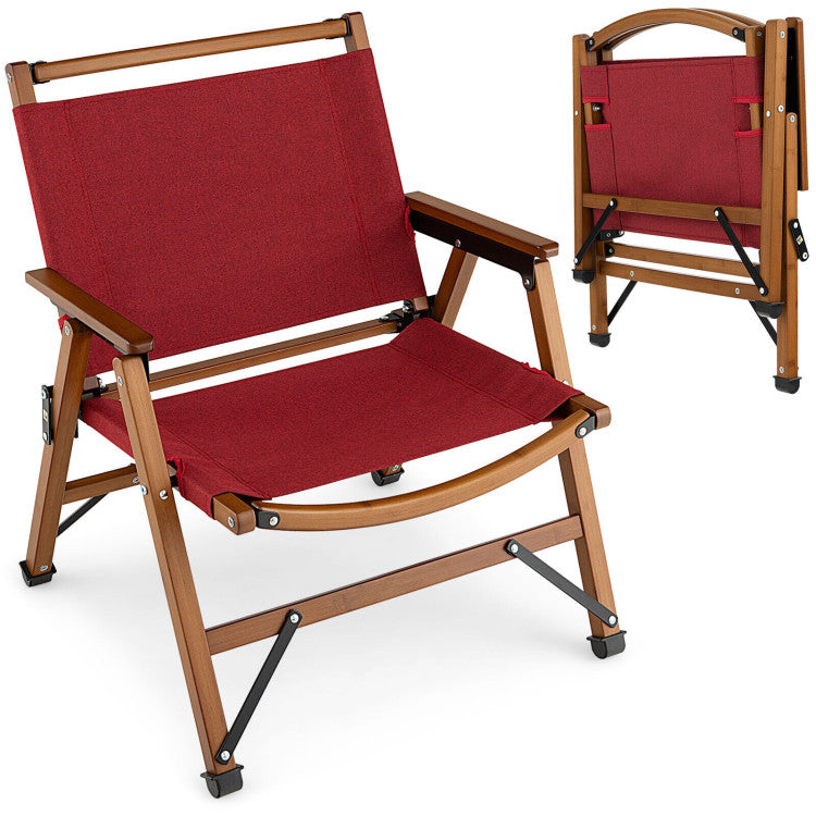 Folding Patio Camping Beach Chair with Solid Bamboo Frame