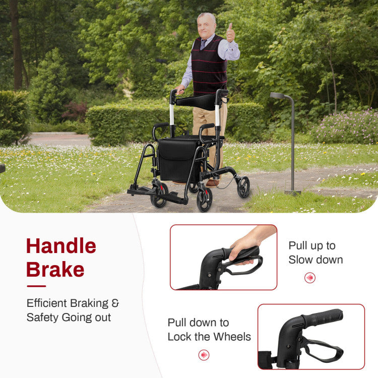 Folding Rollator Mobility Walker with Seat and 8-inch Wheels