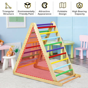 Folding Wooden Triangle Climber with Reversible Ramp for Kids