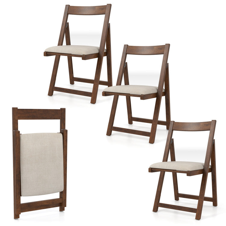 Folding Upholstered Dining Chair Set of 4 with Curved Backrest