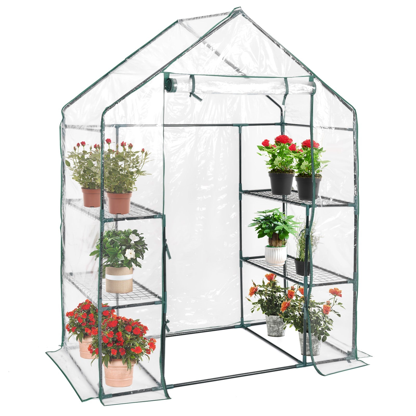Greenhouse Outdoor Large Walk-in Plant Green House with 3 Tier Shelves for Plants