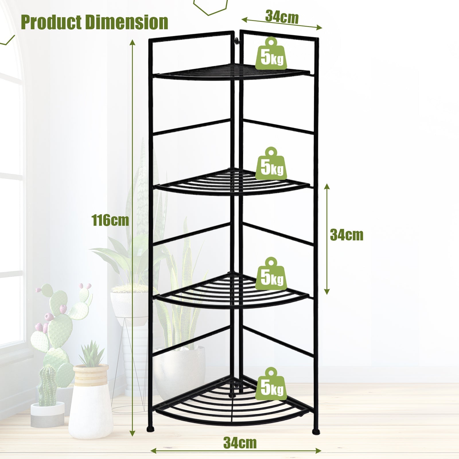4 Tier Folding Metal Shelf Plant Stand Storage Corner Flower Display Rack Indoor Outdoor