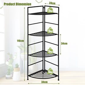 4 Tier Folding Metal Shelf Plant Stand Storage Corner Flower Display Rack Indoor Outdoor