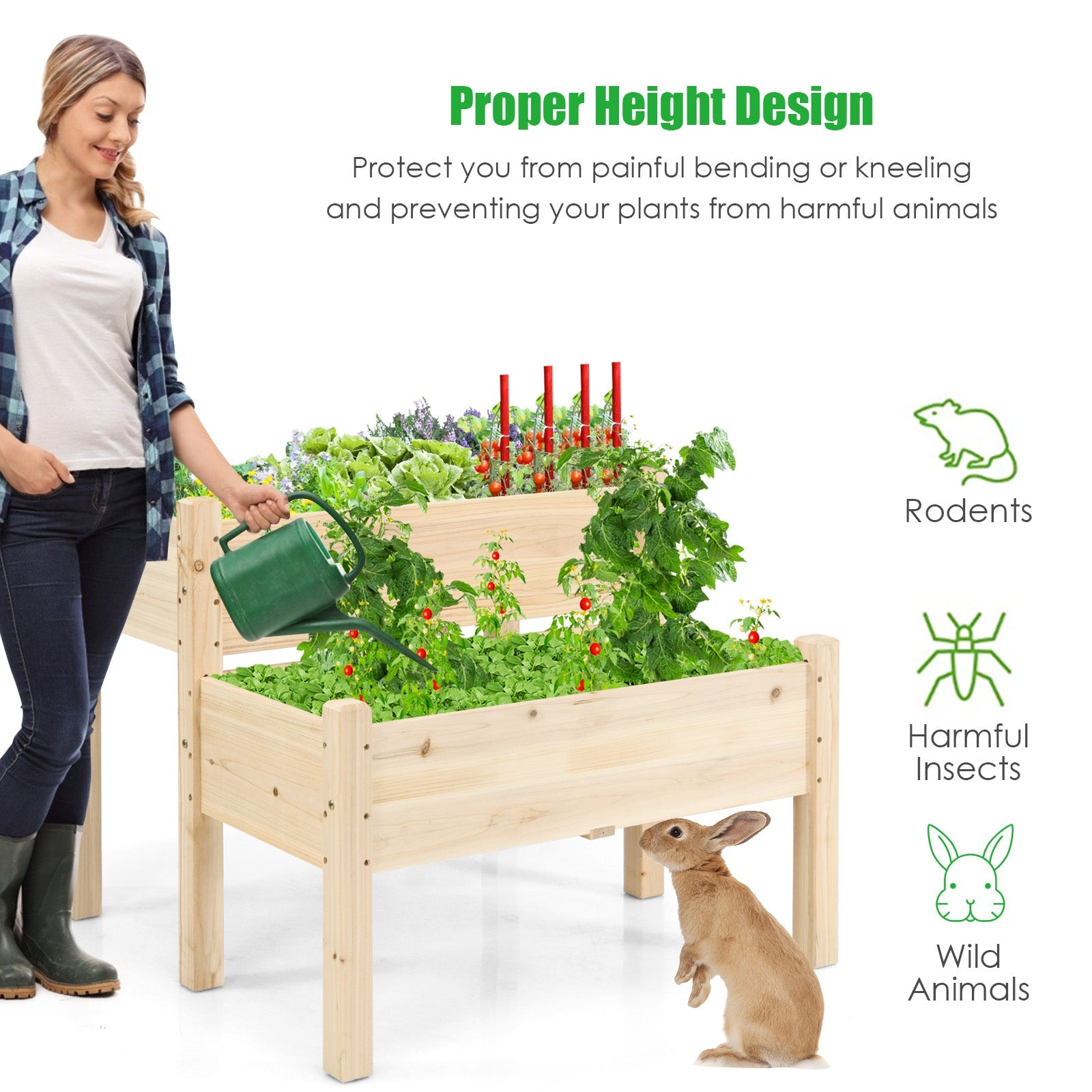 2 Tier Wooden Raised Garden Bed, Fir Wood Elevated Planter Garden Box