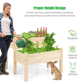 2 Tier Wooden Raised Garden Bed, Fir Wood Elevated Planter Garden Box