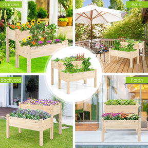 2 Tier Wooden Raised Garden Bed, Fir Wood Elevated Planter Garden Box