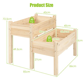 2 Tier Wooden Raised Garden Bed, Fir Wood Elevated Planter Garden Box