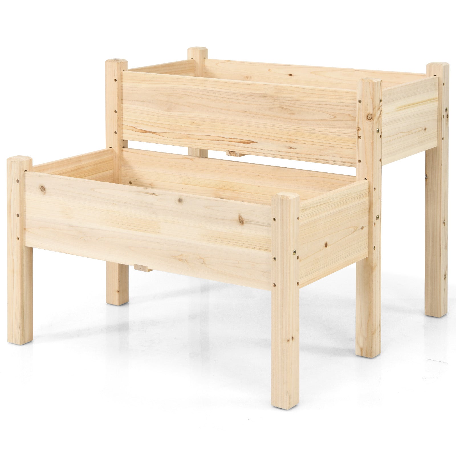 2 Tier Wooden Raised Garden Bed, Fir Wood Elevated Planter Garden Box