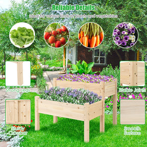 2 Tier Wooden Raised Garden Bed, Fir Wood Elevated Planter Garden Box