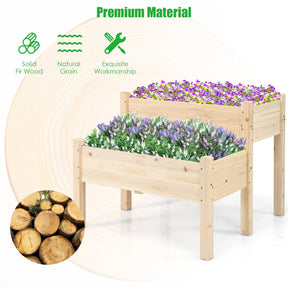 2 Tier Wooden Raised Garden Bed, Fir Wood Elevated Planter Garden Box