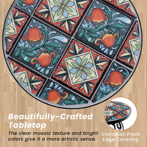 Mosaic Round Side Table, Outdoor Plant Stand with Ceramic Tile Top