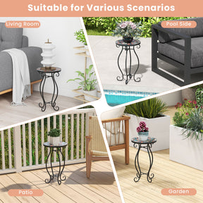 Mosaic Round Side Table, Outdoor Plant Stand with Ceramic Tile Top