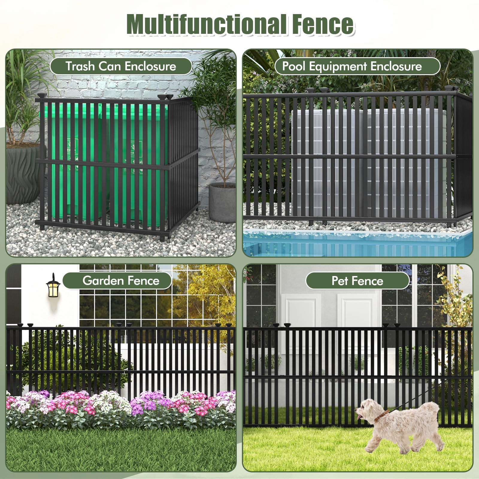 Air Conditioner Fence Panel, 114 x 114 cm Privacy Screen with Metal Ground Stakes