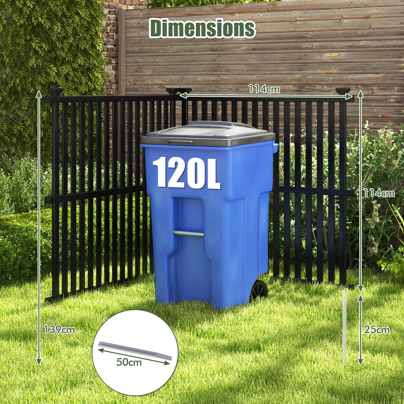 Air Conditioner Fence Panel, 114 x 114 cm Privacy Screen with Metal Ground Stakes