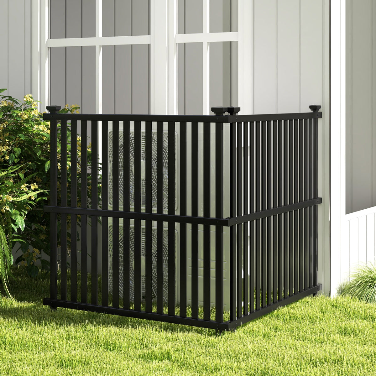 Air Conditioner Fence Panel, 114 x 114 cm Privacy Screen with Metal Ground Stakes