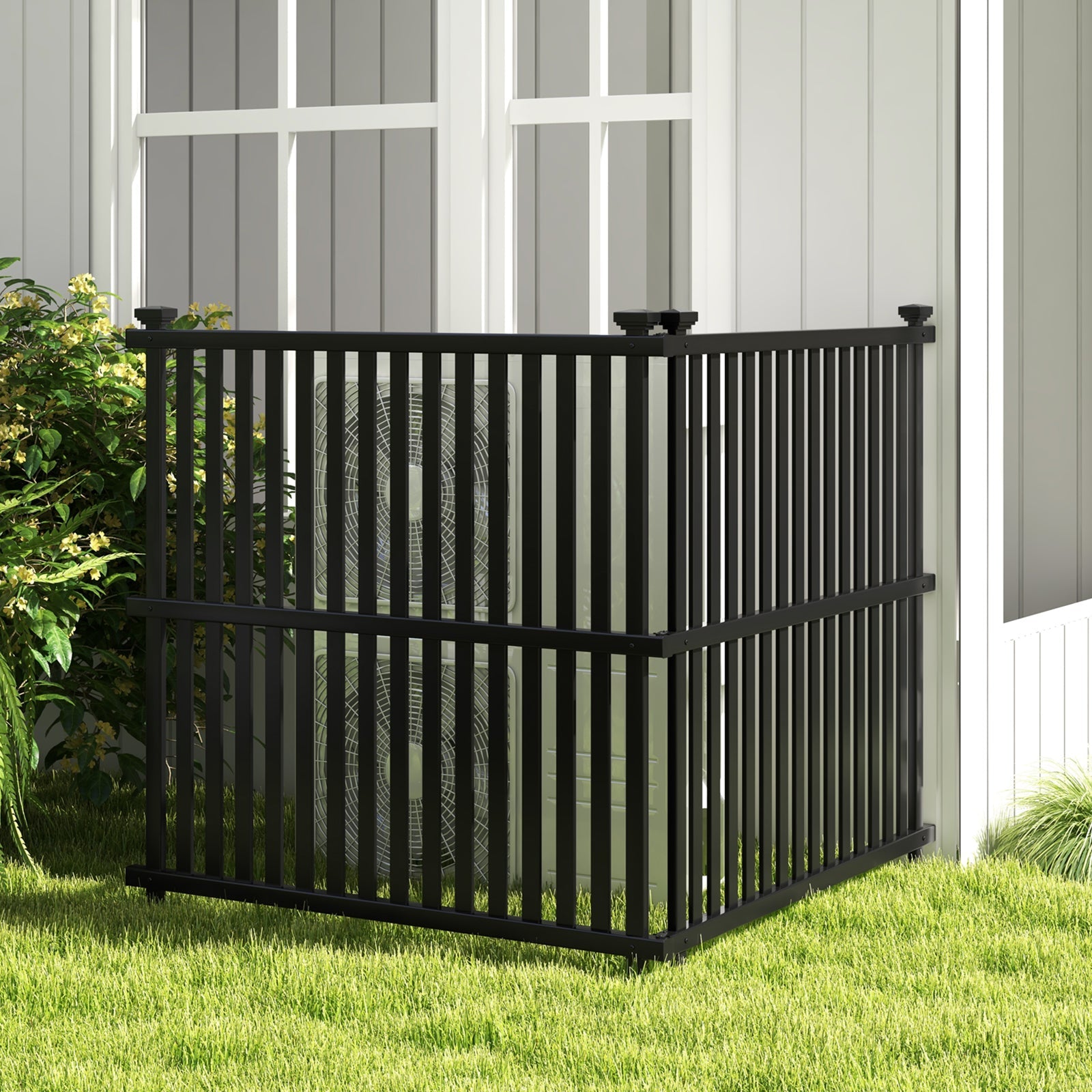 Air Conditioner Fence Panel, 114 x 114 cm Privacy Screen with Metal Ground Stakes
