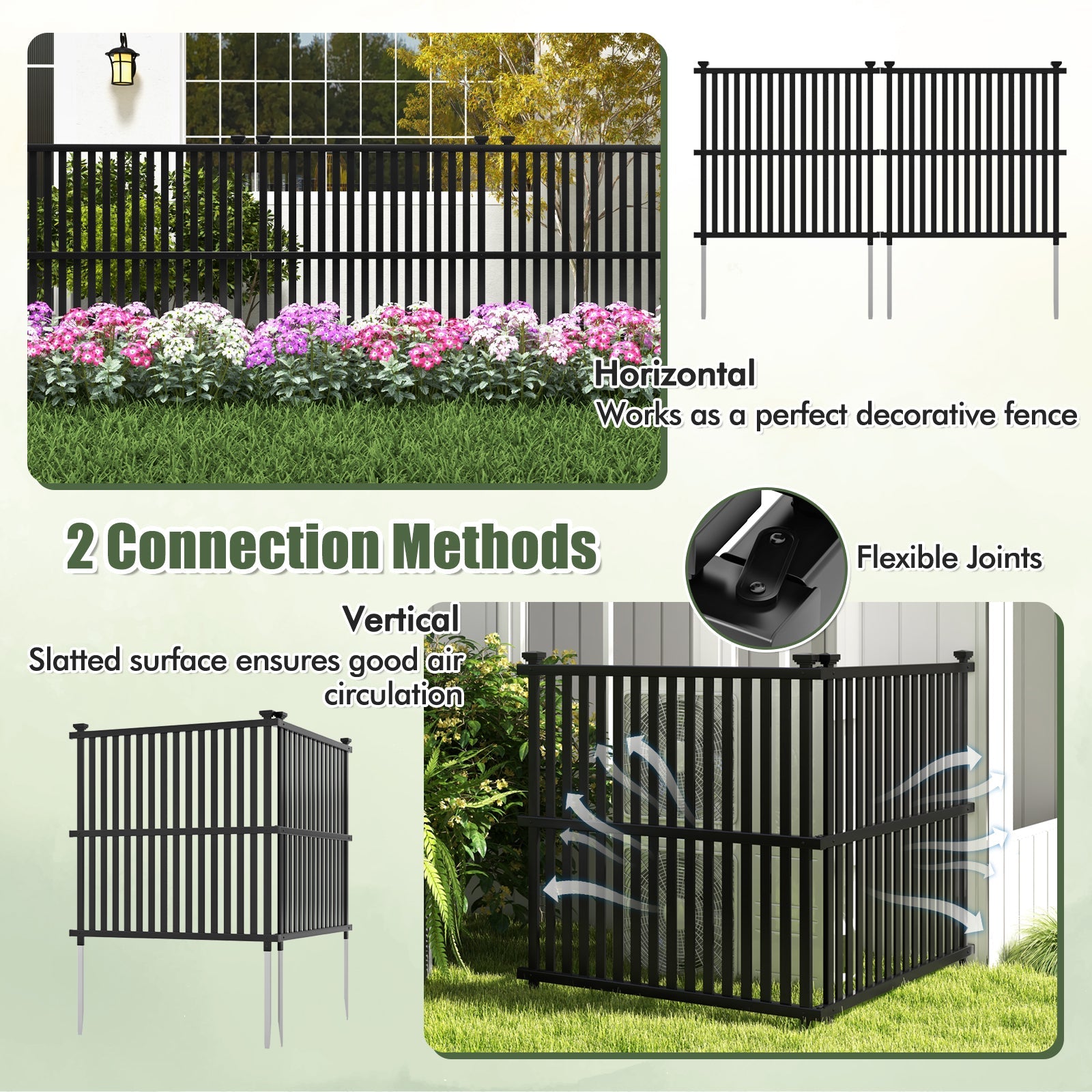 Air Conditioner Fence Panel, 114 x 114 cm Privacy Screen with Metal Ground Stakes
