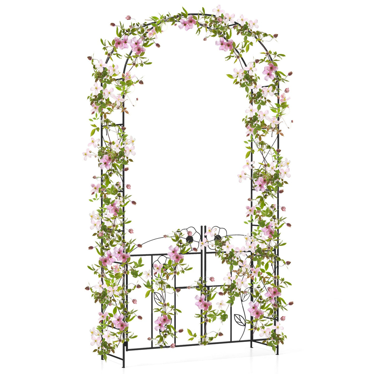 2 in 1 Garden Arbor, Decorative Wedding Arch w/ Door & Latch, Trellis for Climbing Plants