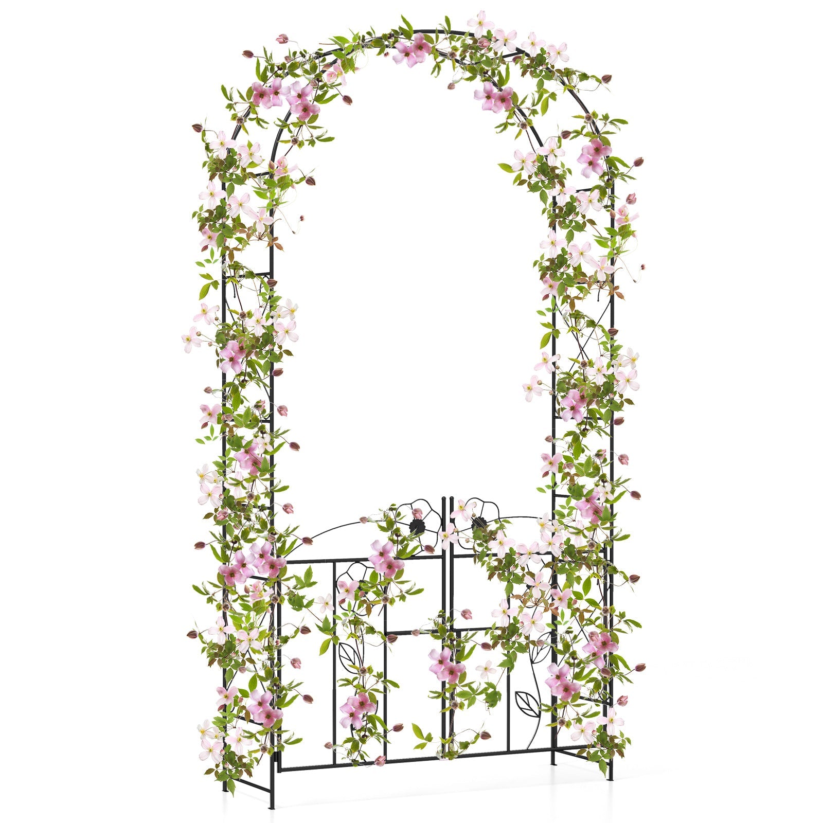 2 in 1 Garden Arbor, Decorative Wedding Arch w/ Door & Latch, Trellis for Climbing Plants