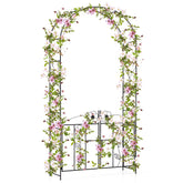 2 in 1 Garden Arbor, Decorative Wedding Arch w/ Door & Latch, Trellis for Climbing Plants