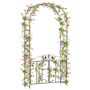 2 in 1 Garden Arbor, Decorative Wedding Arch w/ Door & Latch, Trellis for Climbing Plants