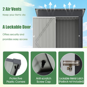 1.5 x 0.9M Outdoor Storage Shed, Galvanized Metal Tool House w/ Sloped Roof