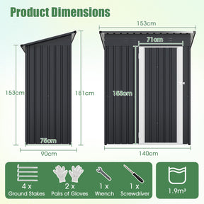 1.5 x 0.9M Outdoor Storage Shed, Galvanized Metal Tool House w/ Sloped Roof