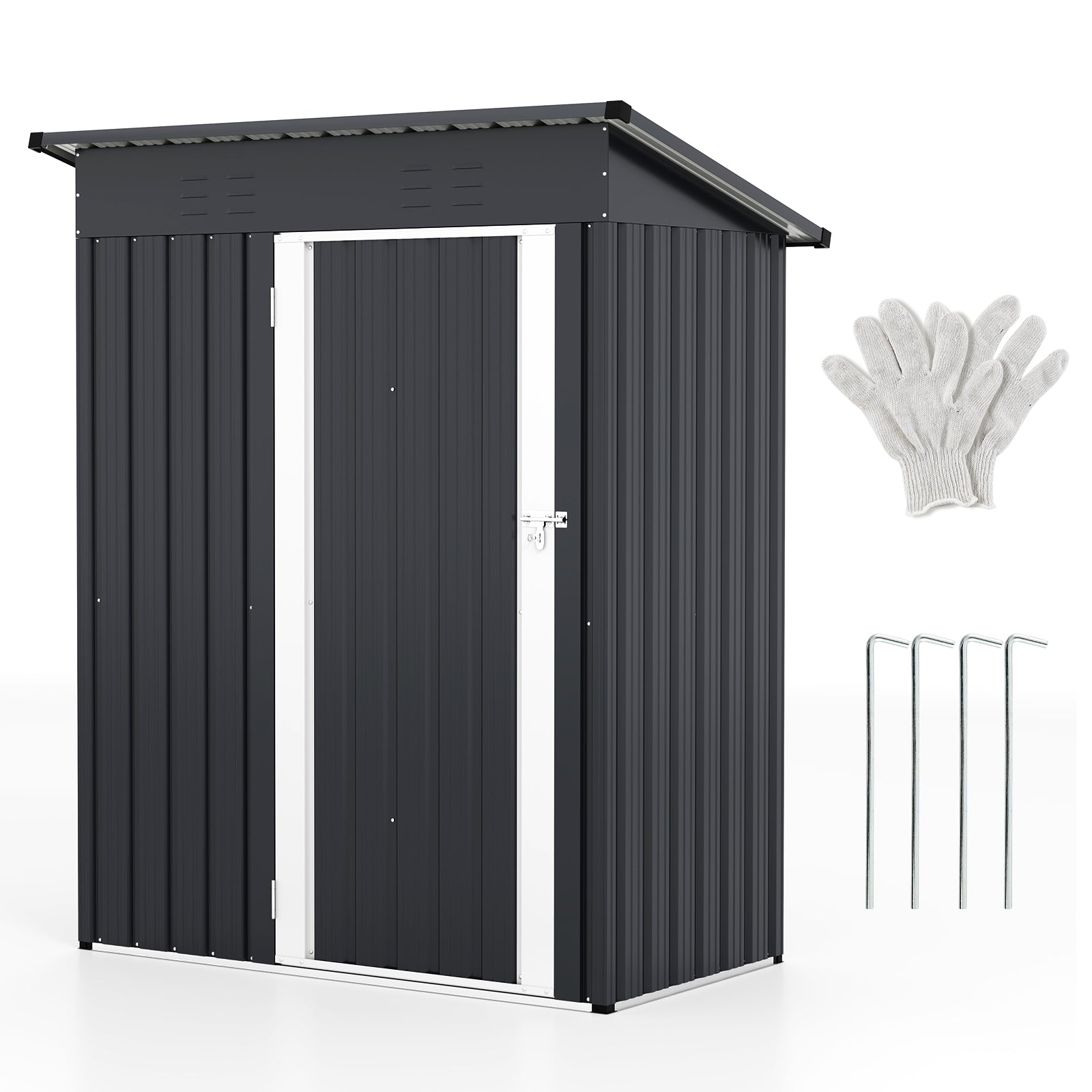 1.5 x 0.9M Outdoor Storage Shed, Galvanized Metal Tool House w/ Sloped Roof