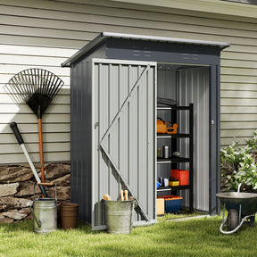 1.5 x 0.9M Outdoor Storage Shed, Galvanized Metal Tool House w/ Sloped Roof