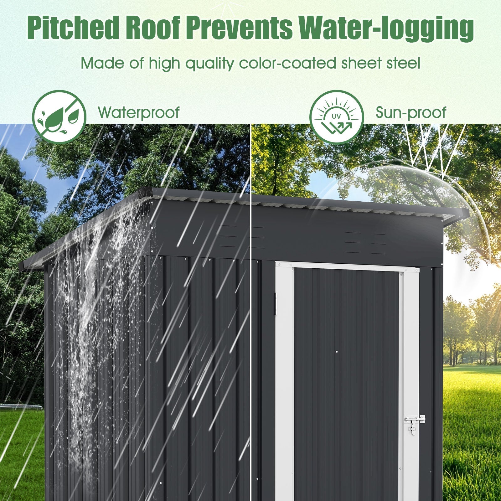 1.5 x 0.9M Outdoor Storage Shed, Galvanized Metal Tool House w/ Sloped Roof